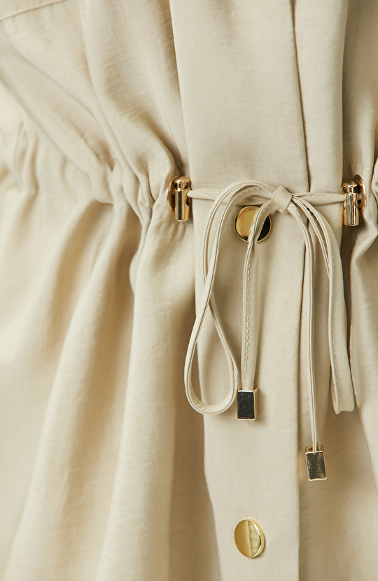 Açık Haki Beli Büzgülü Ceket