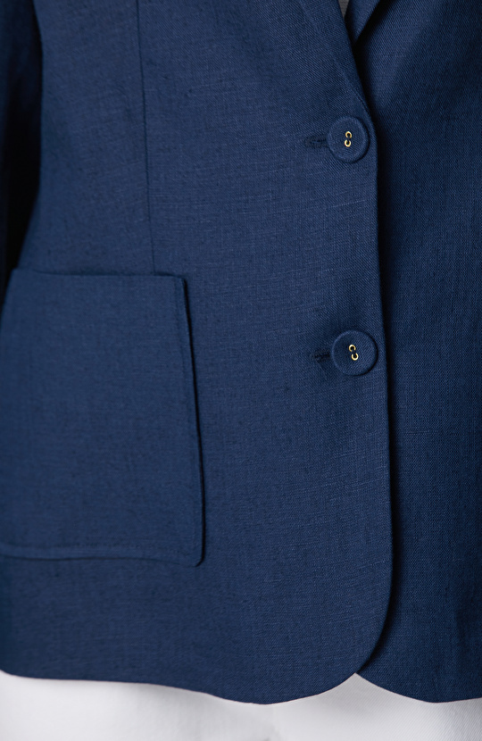 Lacivert Torba Cep Detaylı Keten Ceket