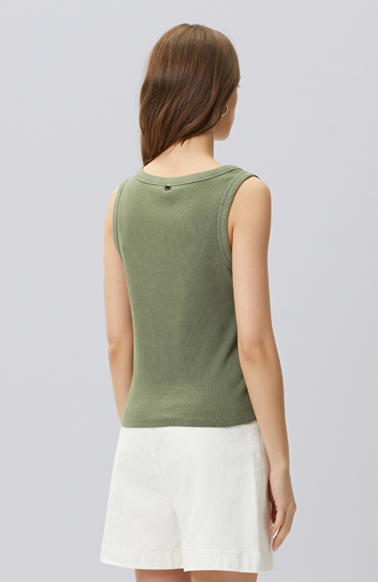 Haki Taş Baskılı T-shirt