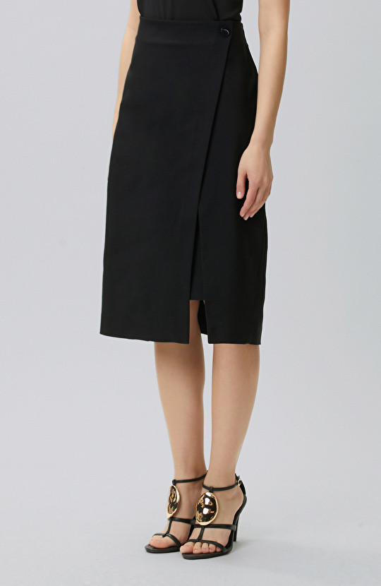 Black Double Breasted Closure Below the Knee Length Skirt