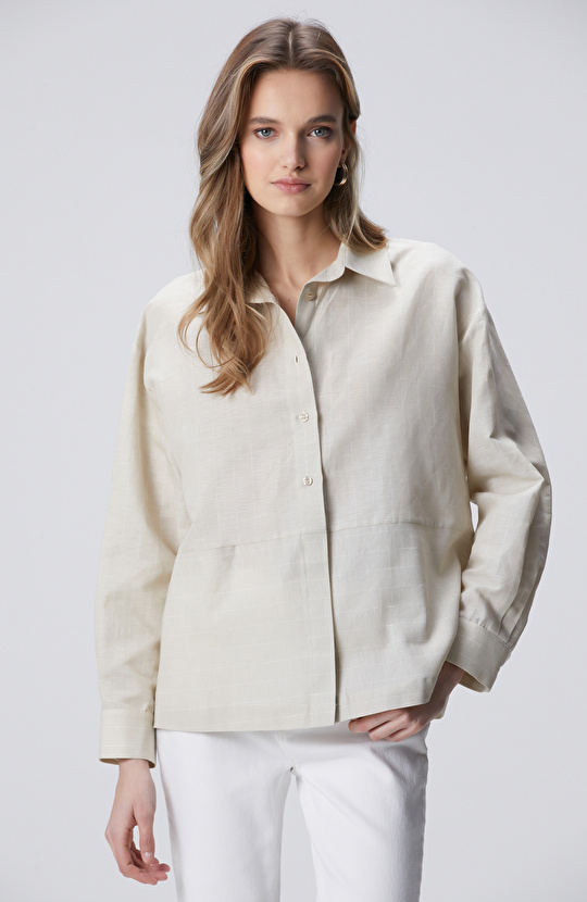 Bej Keten Mix Gömlek