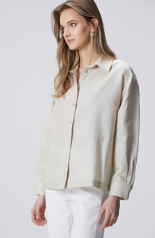 Bej Keten Mix Gömlek