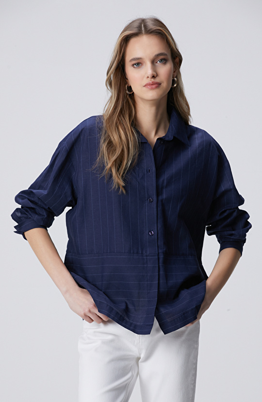 Lacivert Keten Mix Gömlek