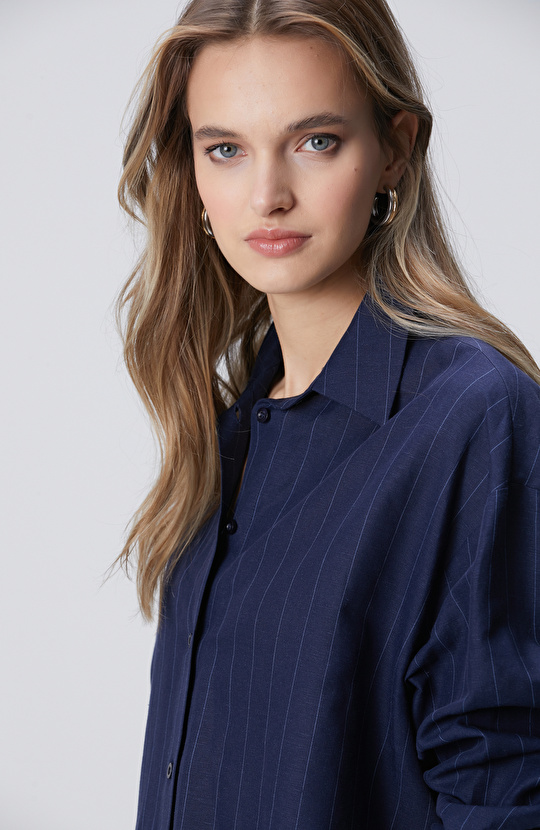 Lacivert Keten Mix Gömlek