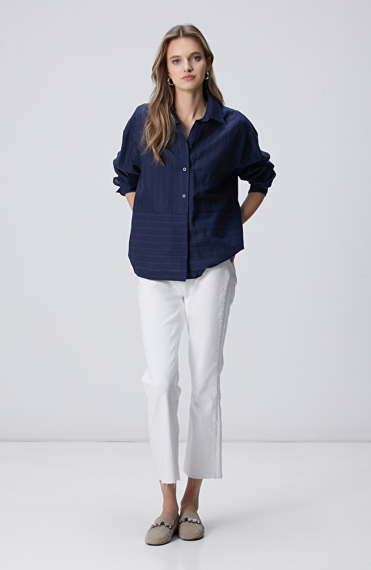 Lacivert Keten Mix Gömlek