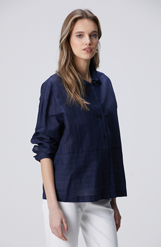 Lacivert Keten Mix Gömlek