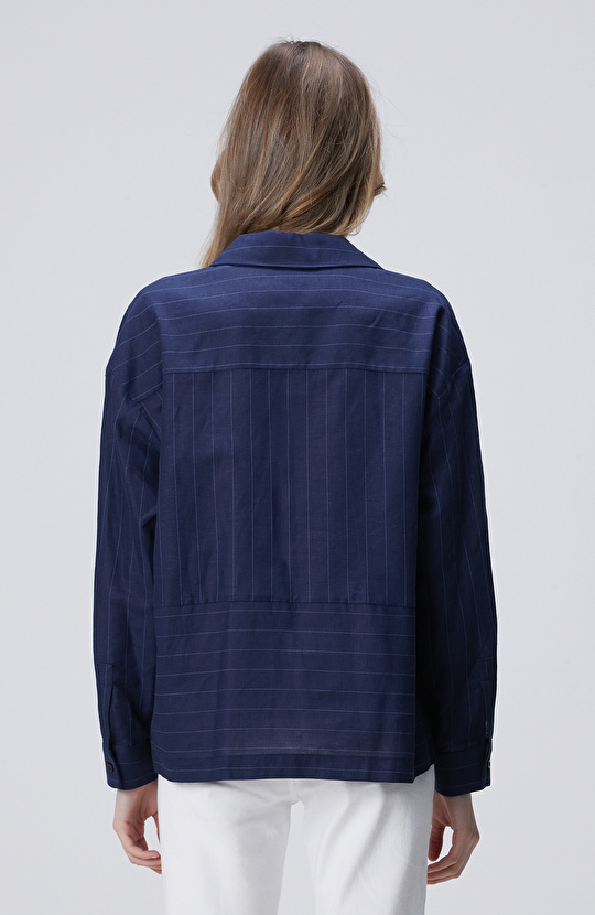 Lacivert Keten Mix Gömlek