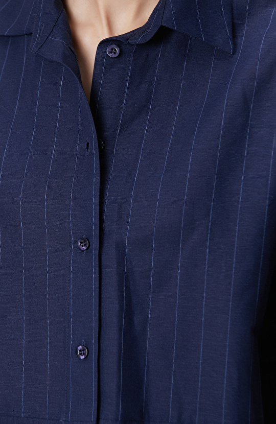 Lacivert Keten Mix Gömlek