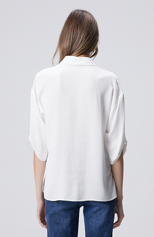 Kırık Beyaz Çizgi Jakarlı Truvakar Kol Gömlek