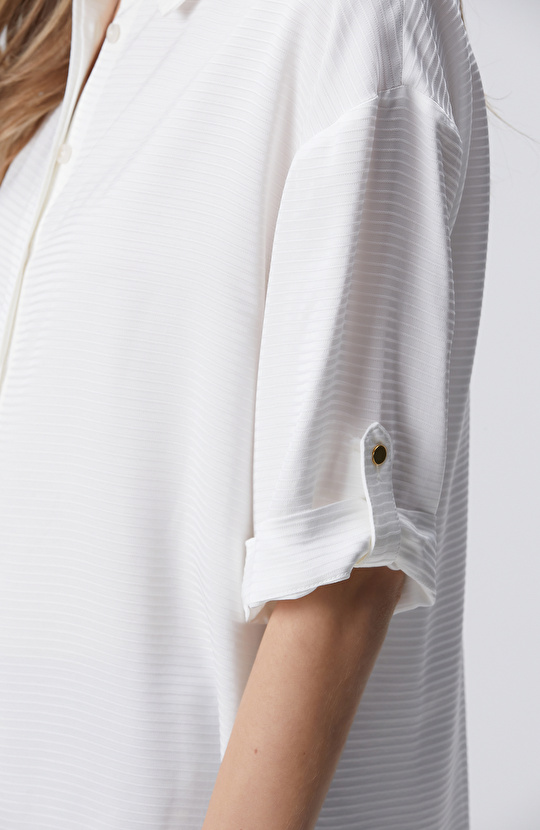 Kırık Beyaz Çizgi Jakarlı Truvakar Kol Gömlek