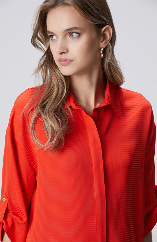 Kırmızı Çizgi Jakarlı Truvakar Kol Gömlek