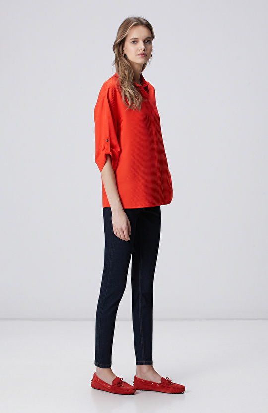 Kırmızı Çizgi Jakarlı Truvakar Kol Gömlek