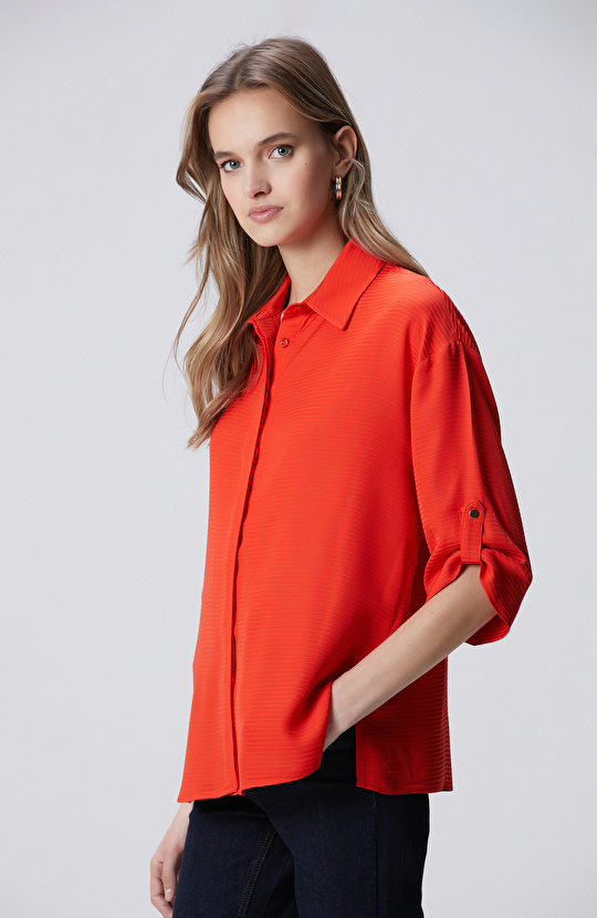 Kırmızı Çizgi Jakarlı Truvakar Kol Gömlek