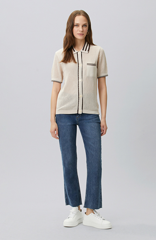 Beige Openwork Knitwear Shirt