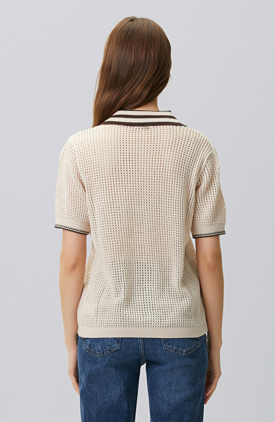Beige Openwork Knitwear Shirt