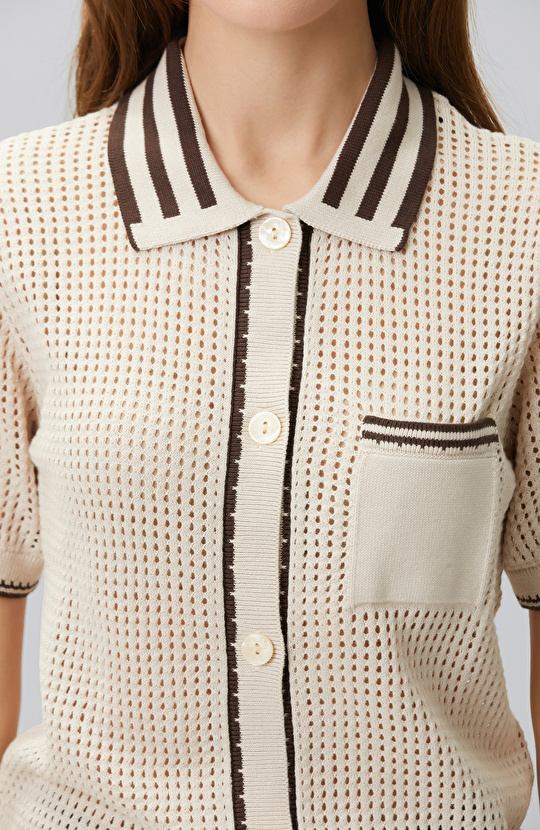 Beige Openwork Knitwear Shirt