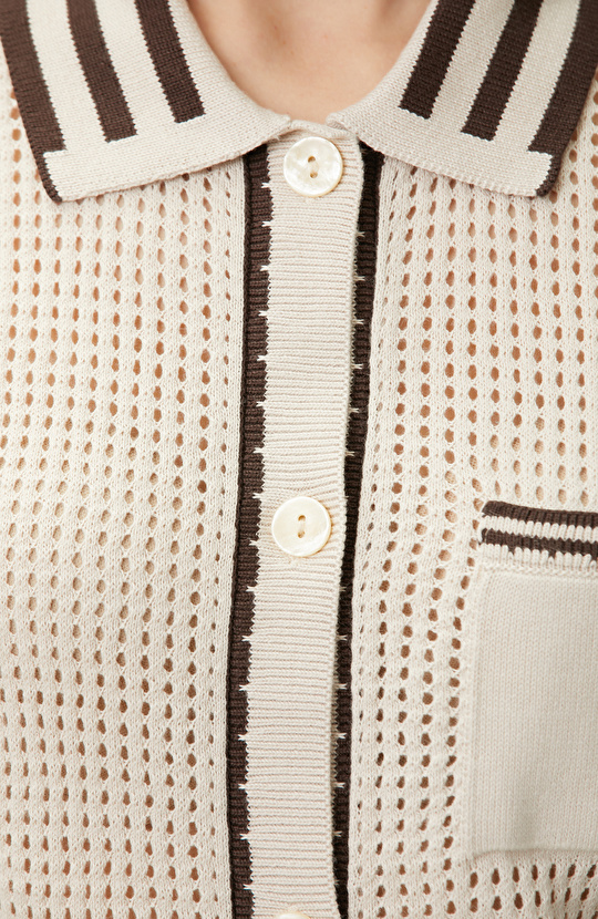 Beige Openwork Knitwear Shirt