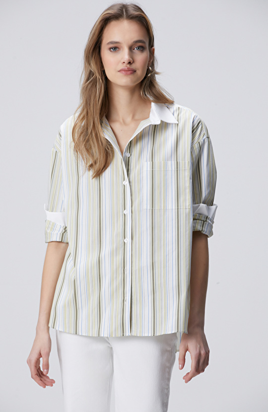 Çok Renkli Çizgili Gömlek