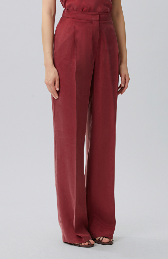 Cherry Pleated Palazzo Trousers
