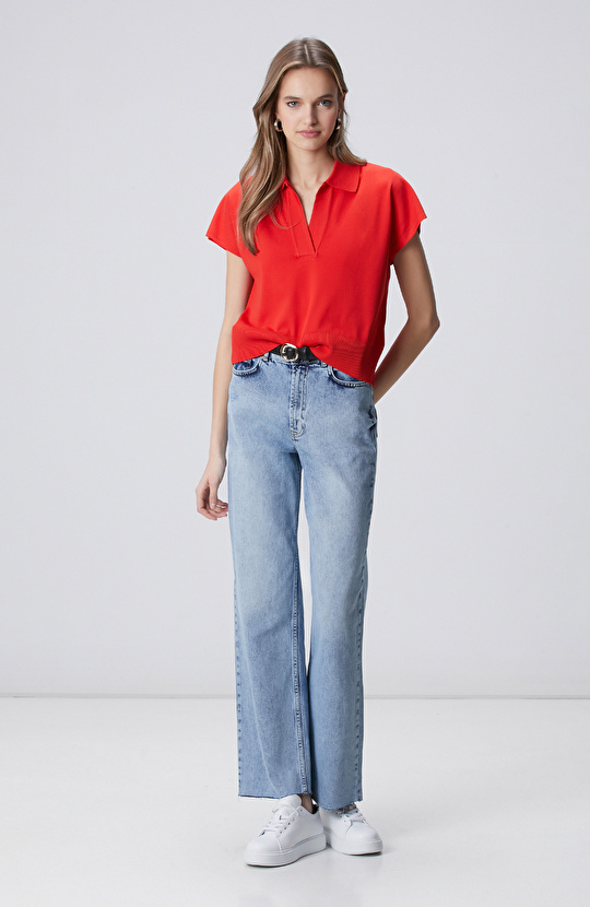 Kırmızı Polo Yaka Basic Kazak