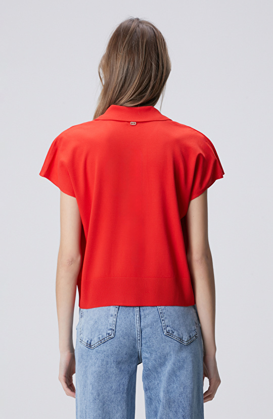 Kırmızı Polo Yaka Basic Kazak