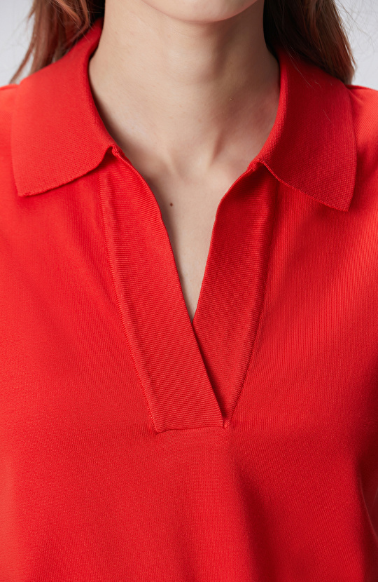 Kırmızı Polo Yaka Basic Kazak