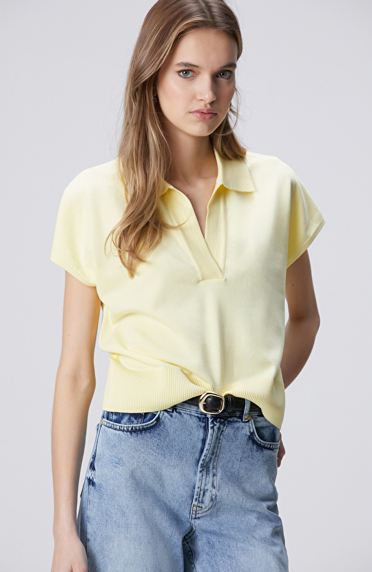 Sarı Polo Yaka Basic Kazak