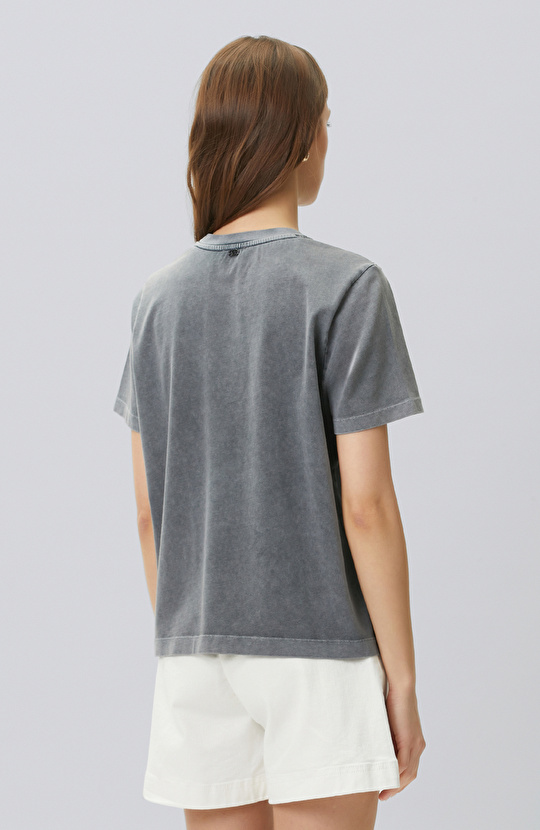 Antrasit Omuz Taş Baskılı T-shirt