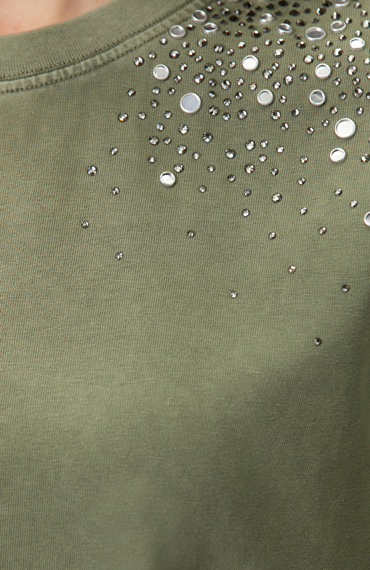 Khaki Shoulder Stone Printed T-shirt