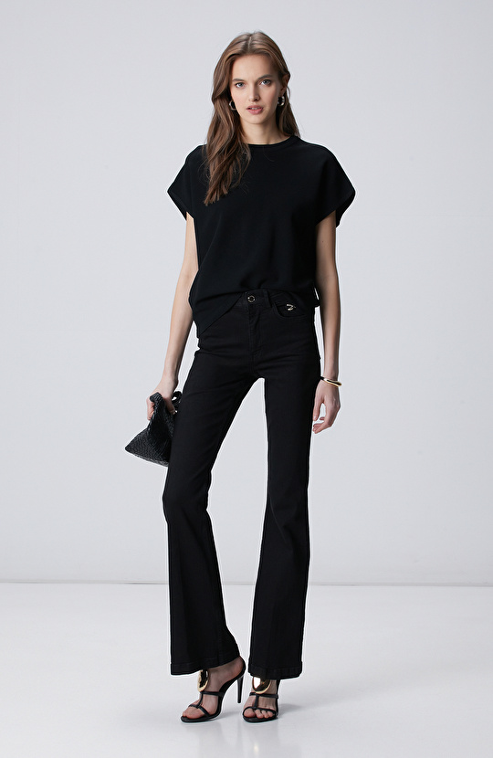 Siyah Bisiklet Yaka Kısa Kol Kazak