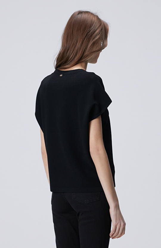 Siyah Bisiklet Yaka Kısa Kol Kazak