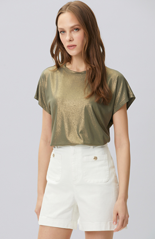 Haki Varak Baskılı T-shirt