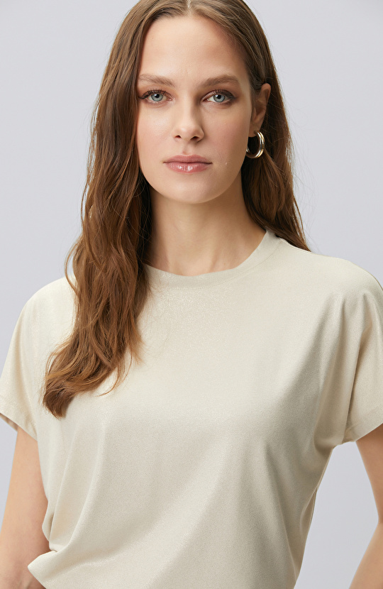 Bej Varak Baskılı T-shirt