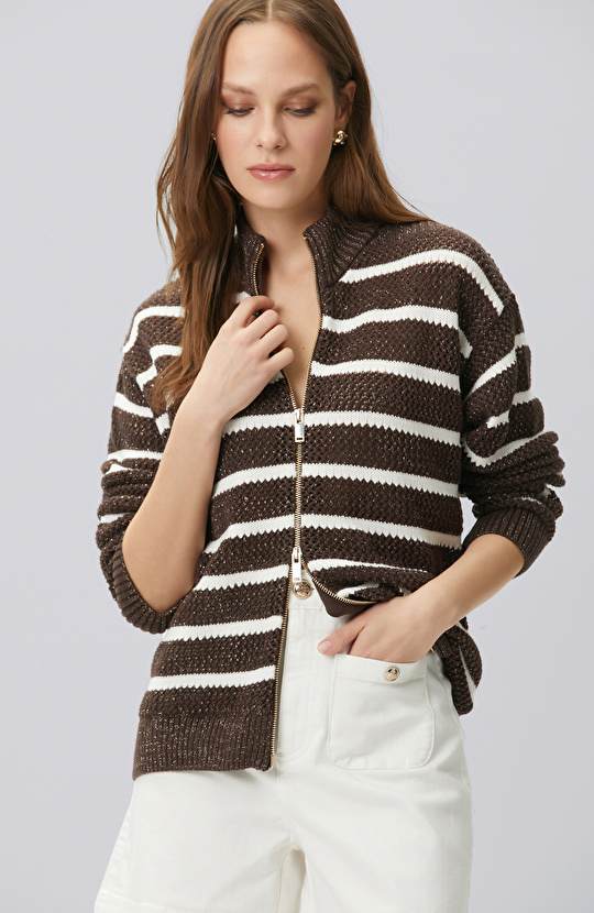 Kahverengi Simli Ajurlu Hırka