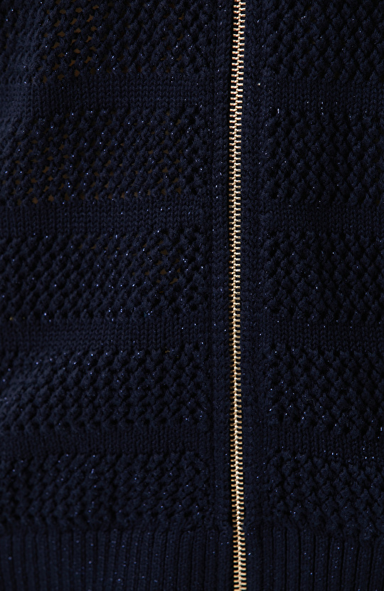 Navy Blue Silvery Openwork Cardigan