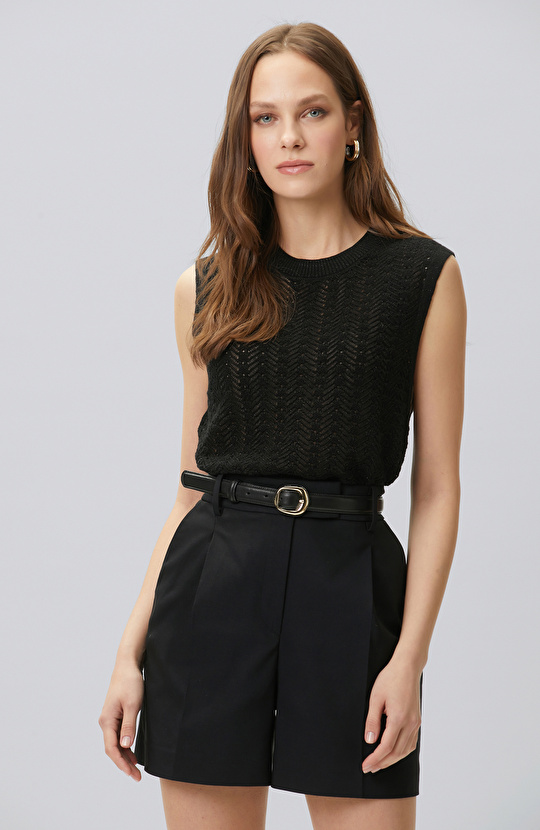 Siyah Geniş Ajur Örgü Kazak