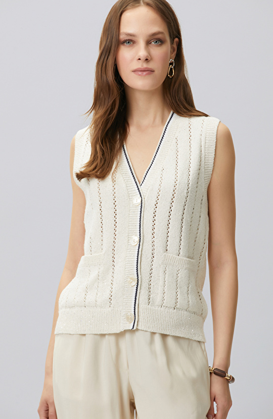 Stone Openwork Knit Knitwear Vest