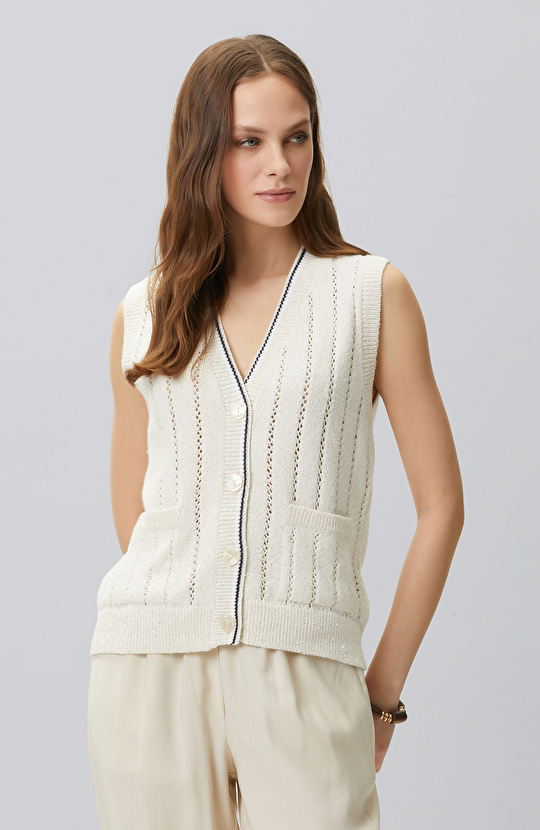 Stone Openwork Knit Knitwear Vest
