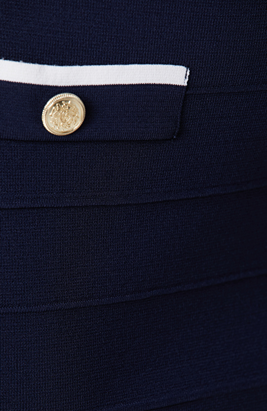 Lacivert Metal Düğmeli Triko Rayon Ceket