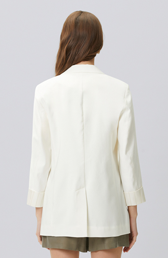 White Open Double Breasted Sleeve End Patterned Lined Jacket