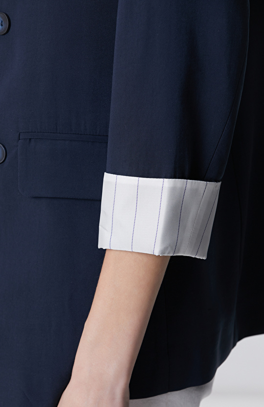 Lacivert Açık Kruvaze Kol Ucu Desen Astarlı Ceket