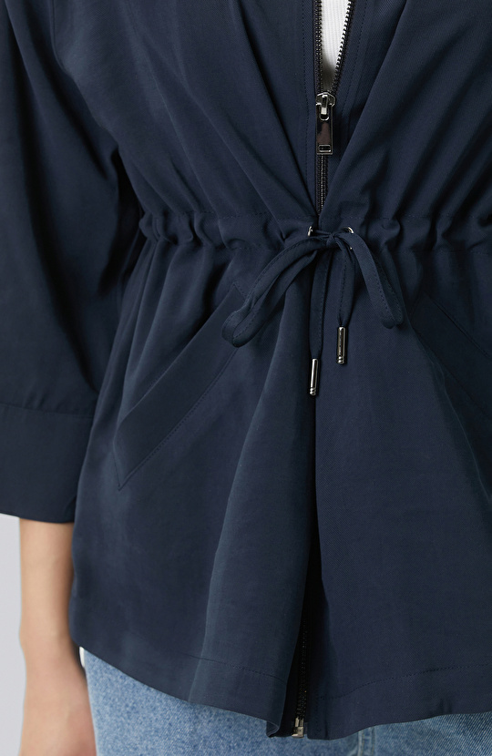 Lacivert Açık Kruvaze Kol Ucu Desenli Ceket