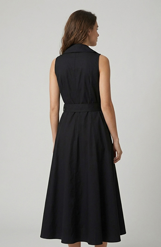 Siyah Kemer Tokalı Kruvaze Elbise