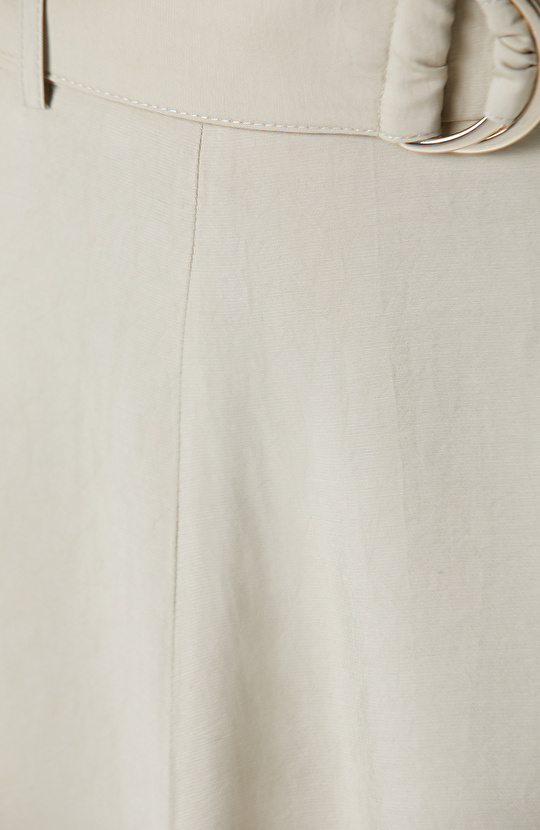 Açık Haki Çift Yırtmaçlı Midi Etek