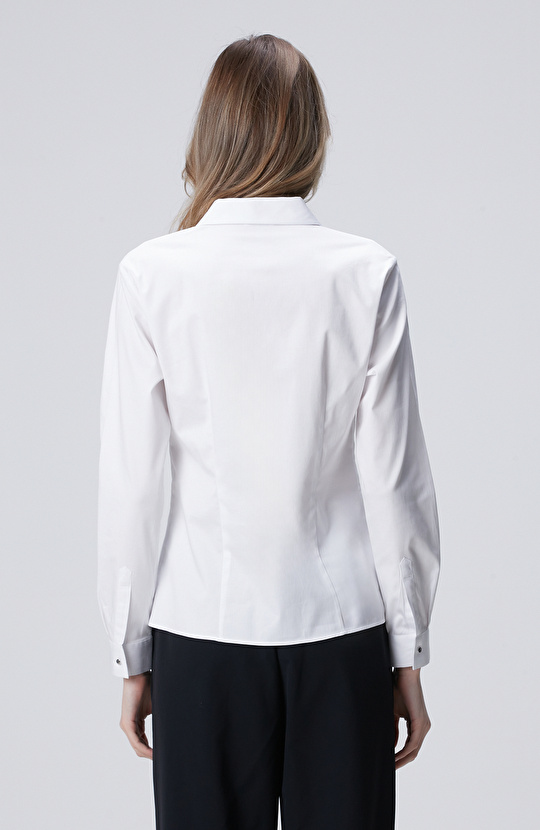 Beyaz Pamuk Saten Basic Gömlek