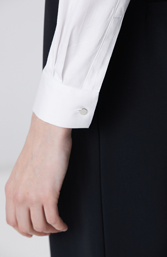 Beyaz Pamuk Saten Basic Gömlek