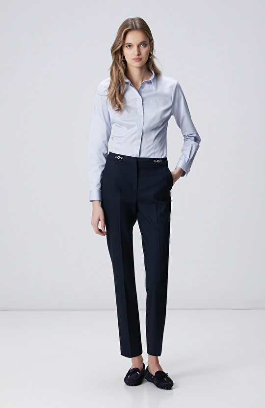 Açık Mavi Pamuk Saten Basic Gömlek