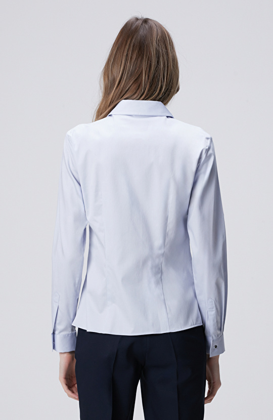 Açık Mavi Pamuk Saten Basic Gömlek