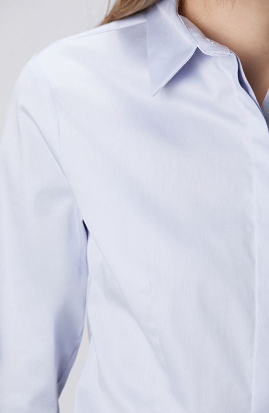 Açık Mavi Pamuk Saten Basic Gömlek