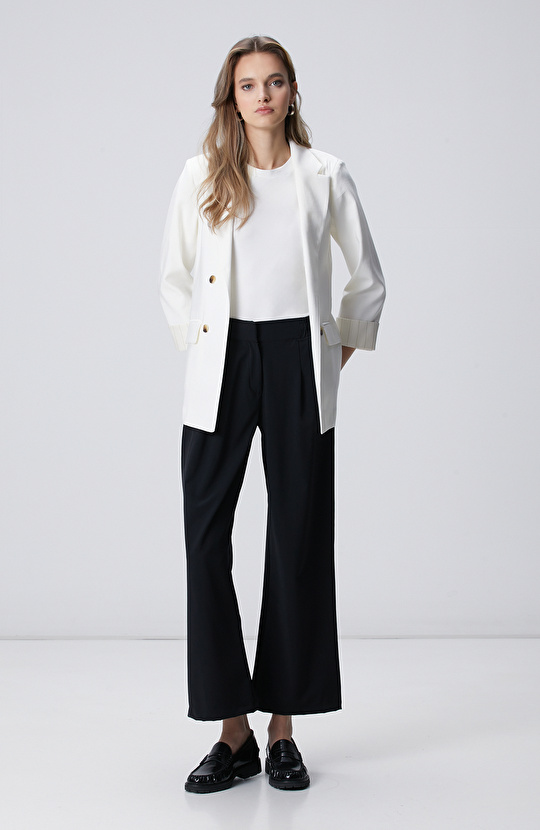 Siyah Geniş Paça Beli Lastikli Pantolon